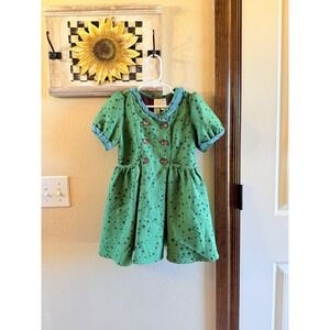 Matilda Jane Paint by Numbers 4Y Girls Constellation Dress Green W Pink Buttons